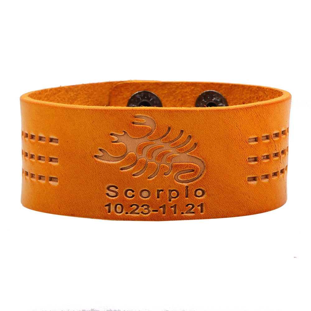Astrology Guardian Leather Bracelet | Zodiac Energy Traction | Personalized Orange Trendy Accessories