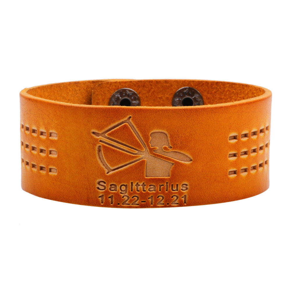 Astrology Guardian Leather Bracelet | Zodiac Energy Traction | Personalized Orange Trendy Accessories