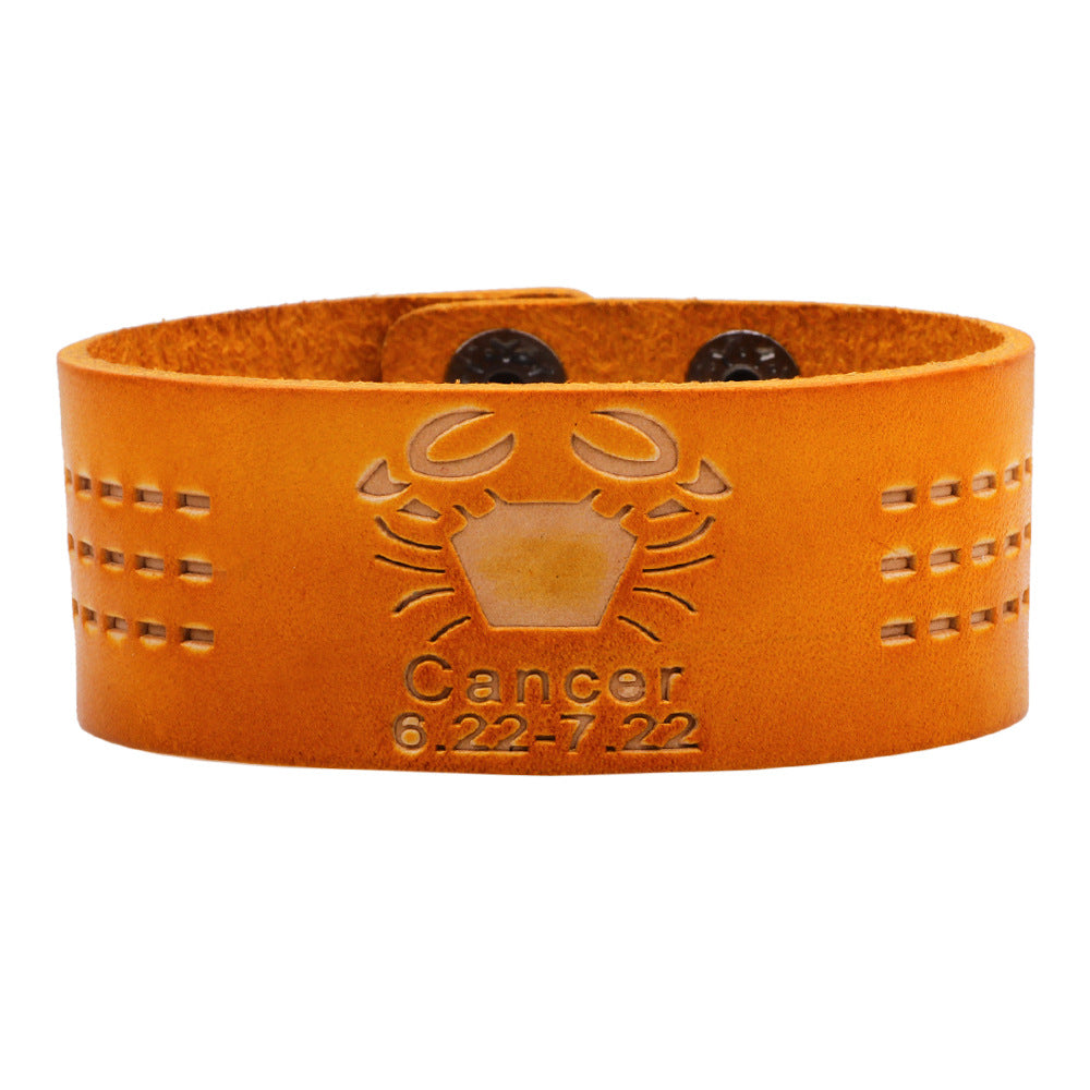 Astrology Guardian Leather Bracelet | Zodiac Energy Traction | Personalized Orange Trendy Accessories