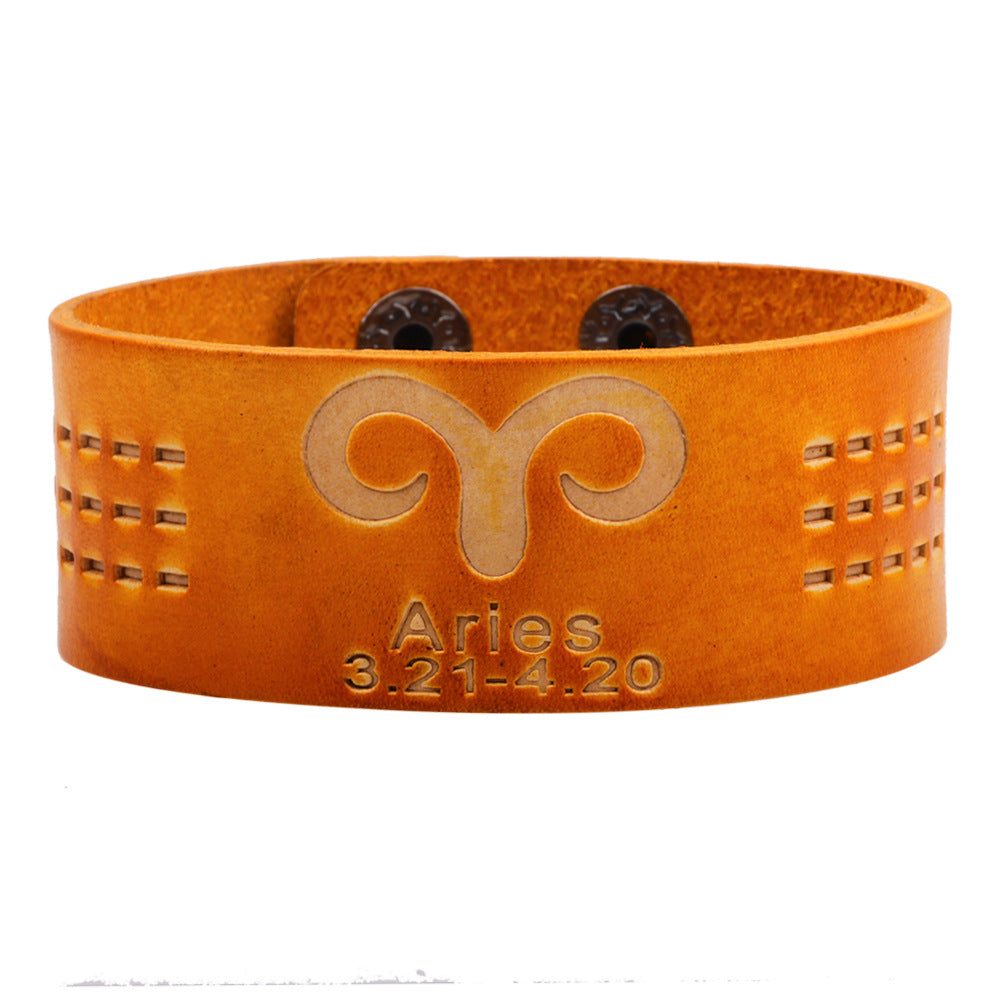 Astrology Guardian Leather Bracelet | Zodiac Energy Traction | Personalized Orange Trendy Accessories