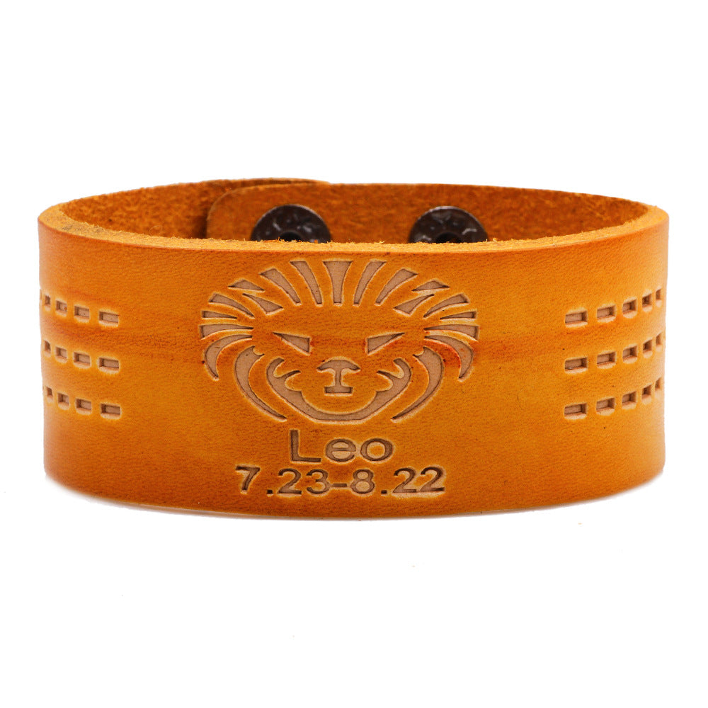 Astrology Guardian Leather Bracelet | Zodiac Energy Traction | Personalized Orange Trendy Accessories