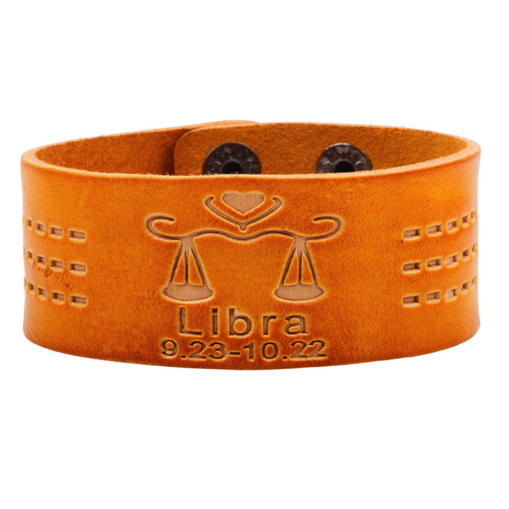 Astrology Guardian Leather Bracelet | Zodiac Energy Traction | Personalized Orange Trendy Accessories