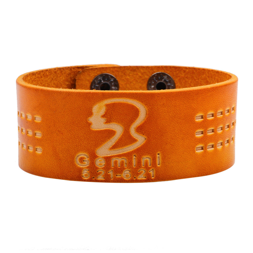 Astrology Guardian Leather Bracelet | Zodiac Energy Traction | Personalized Orange Trendy Accessories