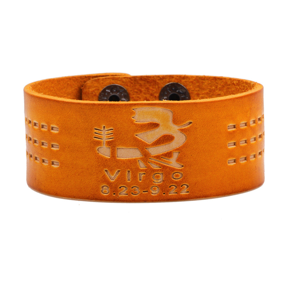 Astrology Guardian Leather Bracelet | Zodiac Energy Traction | Personalized Orange Trendy Accessories