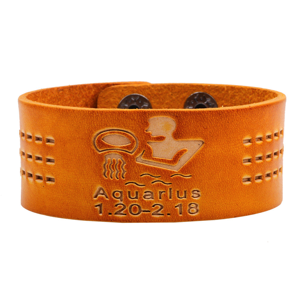 Astrology Guardian Leather Bracelet | Zodiac Energy Traction | Personalized Orange Trendy Accessories