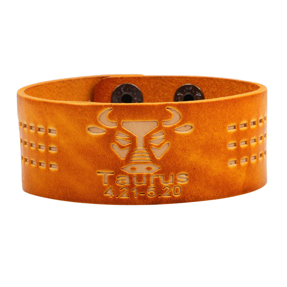 Astrology Guardian Leather Bracelet | Zodiac Energy Traction | Personalized Orange Trendy Accessories