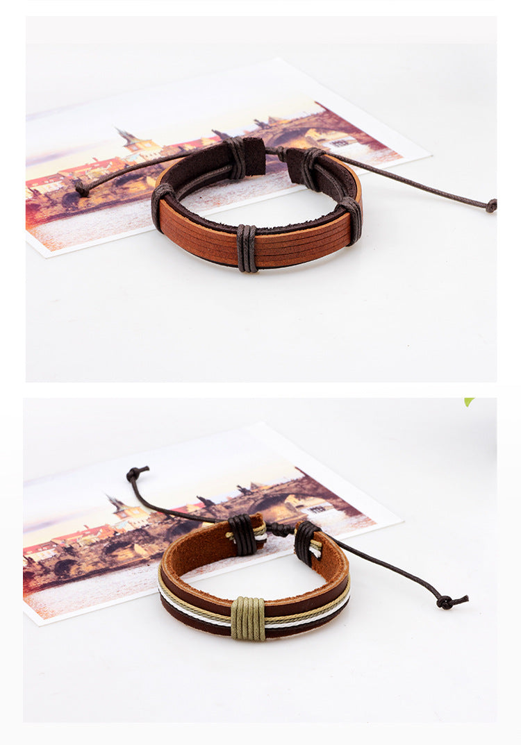 Natural Power Rindsleder Geflochtenes Herrenarmband | Fünfteiliges Set | Robuster Schutz 