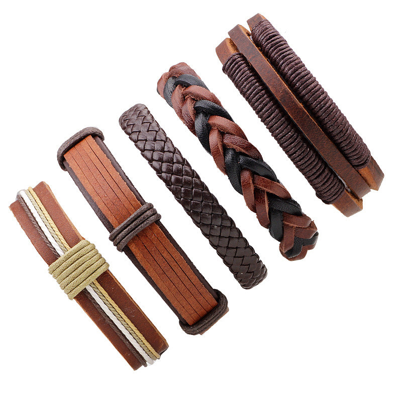 Natural Power Rindsleder Geflochtenes Herrenarmband | Fünfteiliges Set | Robuster Schutz 