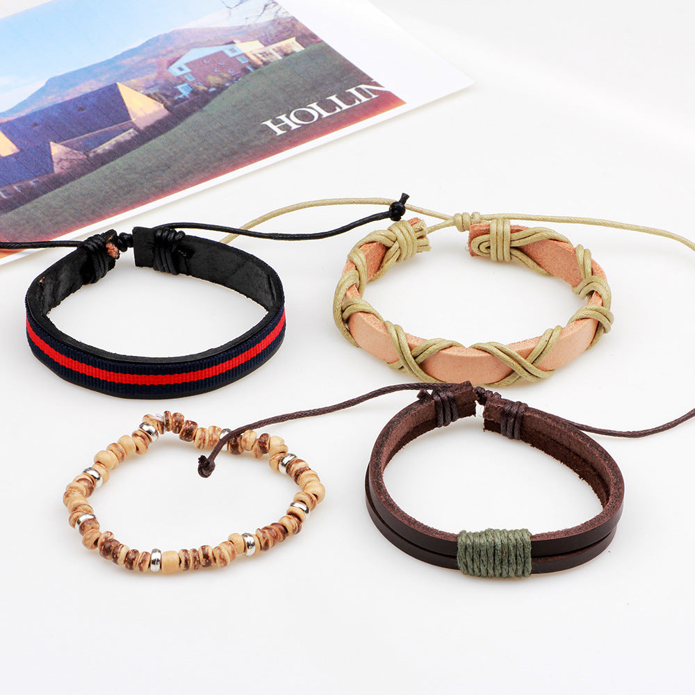 Spiritueller Wächter · Handgewebtes Rindslederperlenarmband | Retro-Modeset 