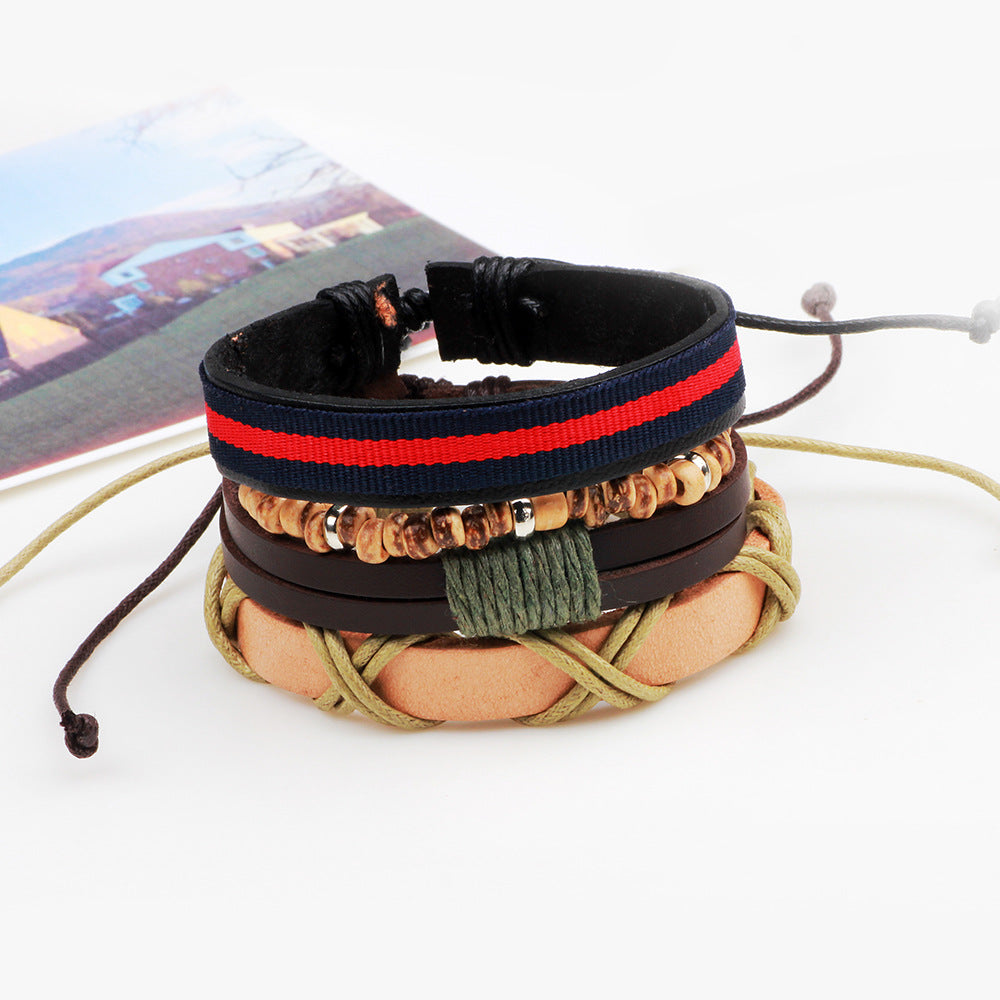 Spiritueller Wächter · Handgewebtes Rindslederperlenarmband | Retro-Modeset 