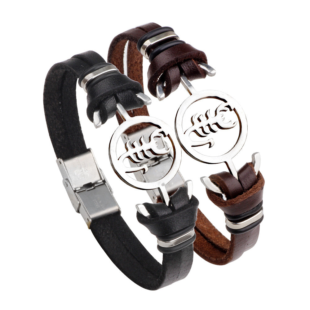 Mysterious Nature - style Cowhide Bracelet | Stainless Steel Insect - shaped | Stylish and Personalized Hand Jewelry