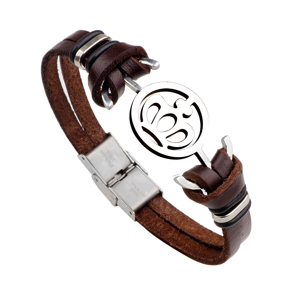 Crown Guardian Spirit Stainless Steel and Genuine Cowhide Couple Bracelets | Symbol of Love and Courage