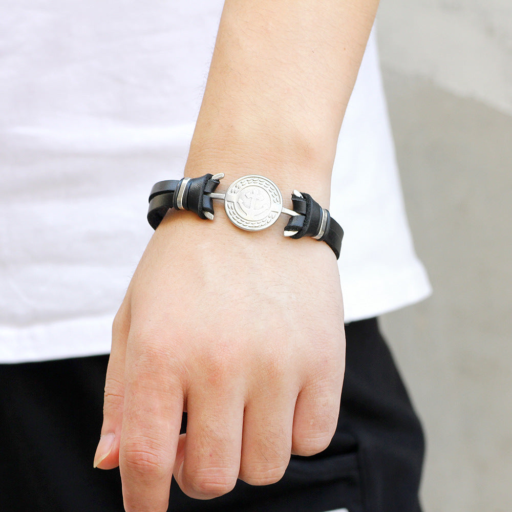 Marine Guardian Edelstahl-Anker-Lederarmband | Symbol für Mut und Stabilität 