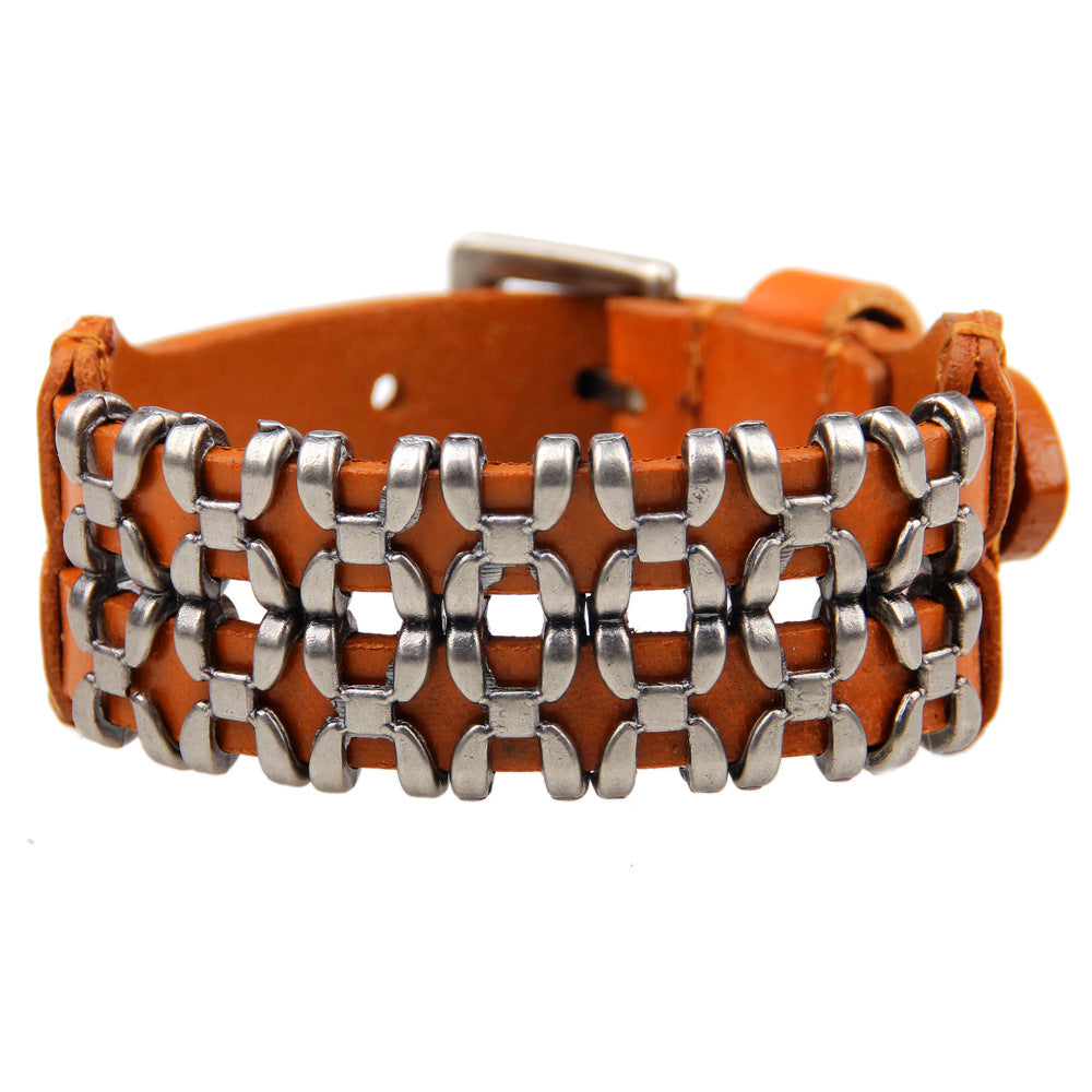 Spiritueller Wächter · Lederarmband mit Titanstahl-Intarsien | Energiesegen | Modisch und vielseitig 