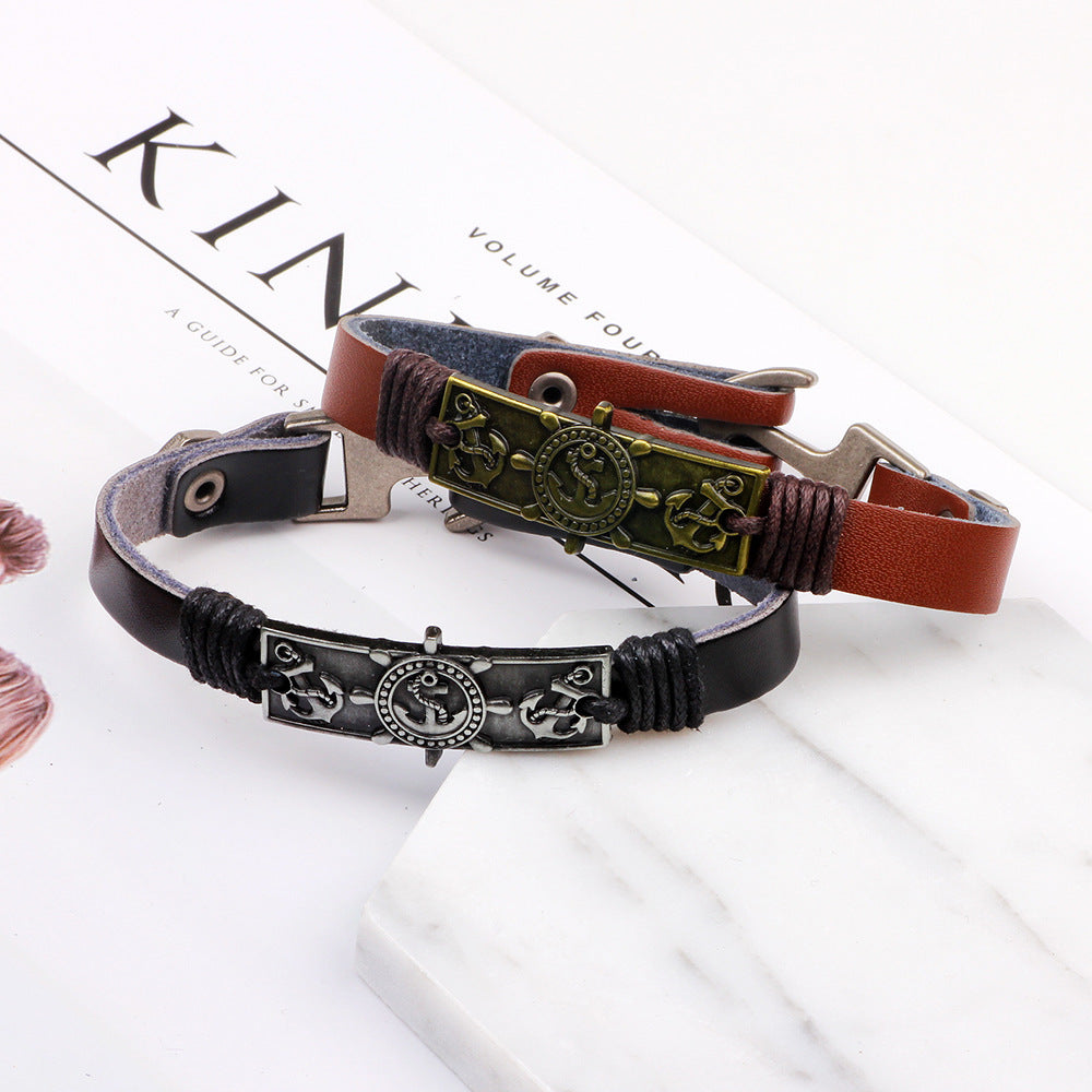 Maritime Guardian · Handmade Leather Rope Anchor Bracelet | Couple's Style | Symbol of Courage and Stability