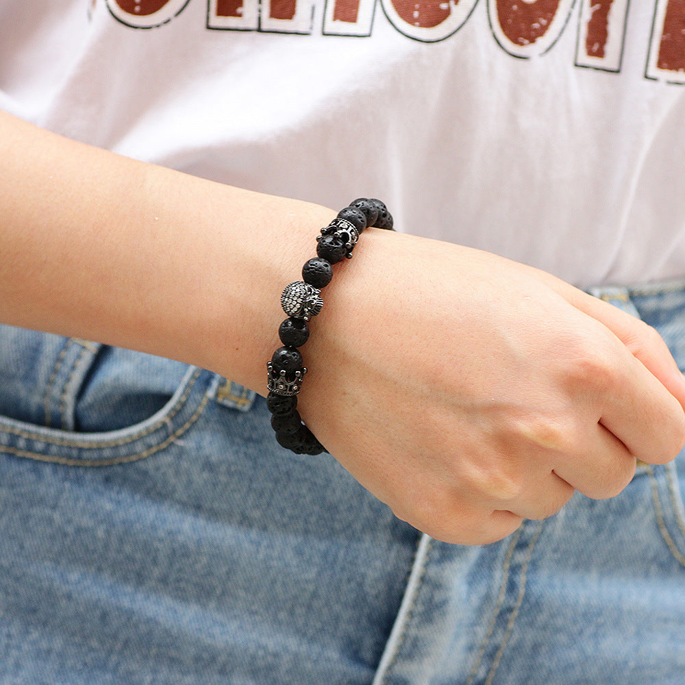 Chakra Energy Volcanic Stone Yoga Bracelet | Crown Protection | Natural Material