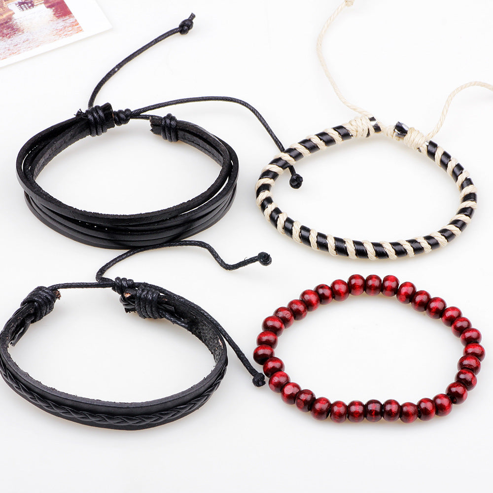 Juego de pulseras de cuero trenzado multicapa de guardián espiritual con cordón encerado | Equilibrio energético | Moderno y versátil