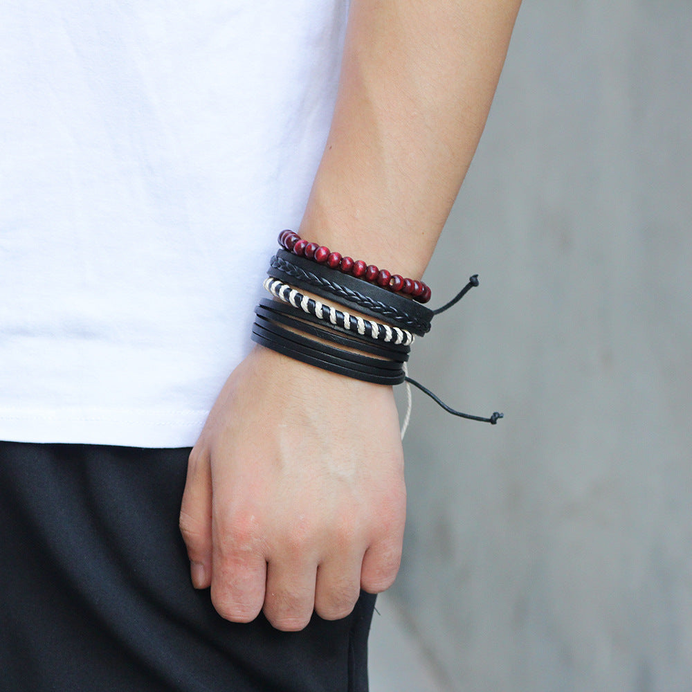 Spiritual Guardian Multi-layer Braided Leather Bracelet Set with Waxed Cord | Energy Balancing | Fashionable and Versatile