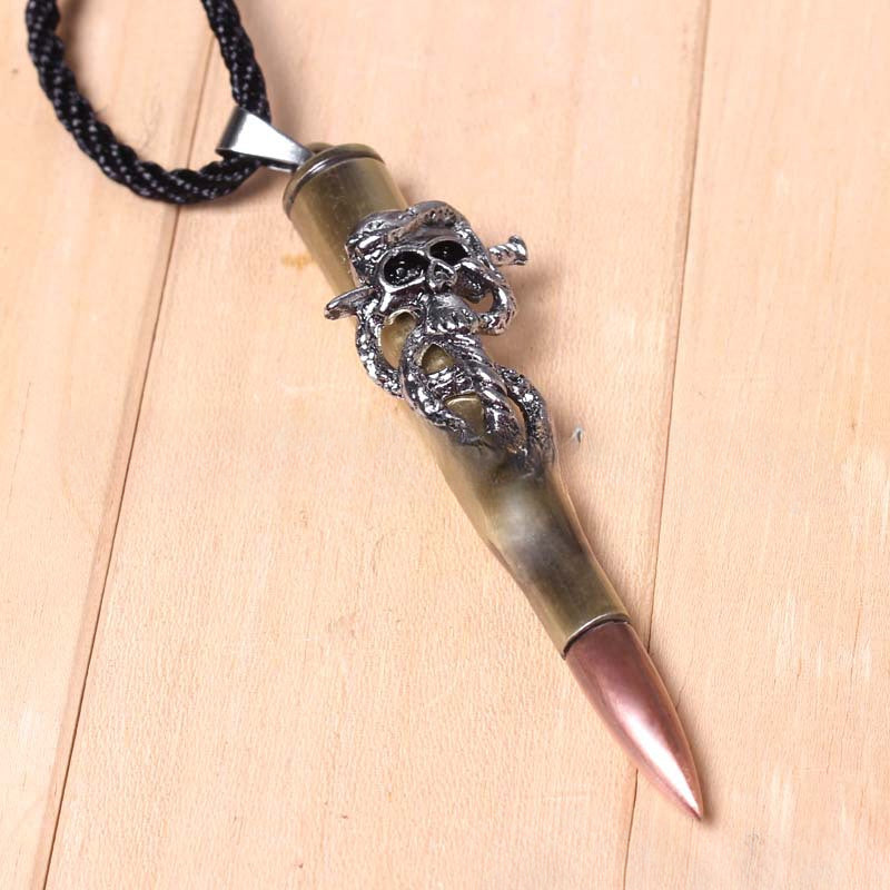 Pirate Legend Bronze Skull Bullet Necklace | Retro Fashion Sweater Chain