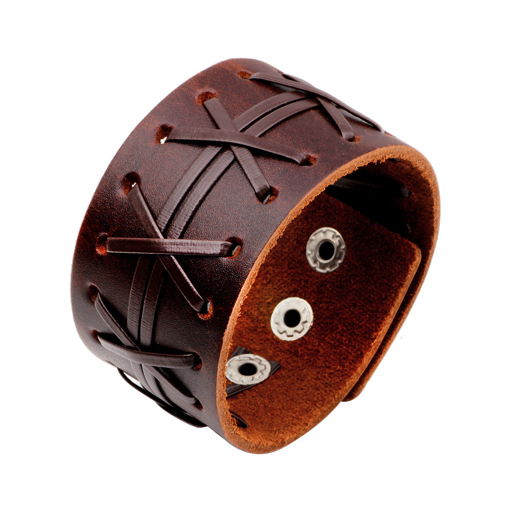 Handgewebtes Echtlederarmband im Punk-Stil | Stilvolles, rockinspiriertes Handgelenksaccessoire 
