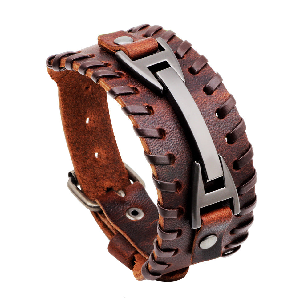 Mysteriöse Runen Echtes Rindsleder Punk - Stil Street Armband | Retro Mode Energie Accessoire