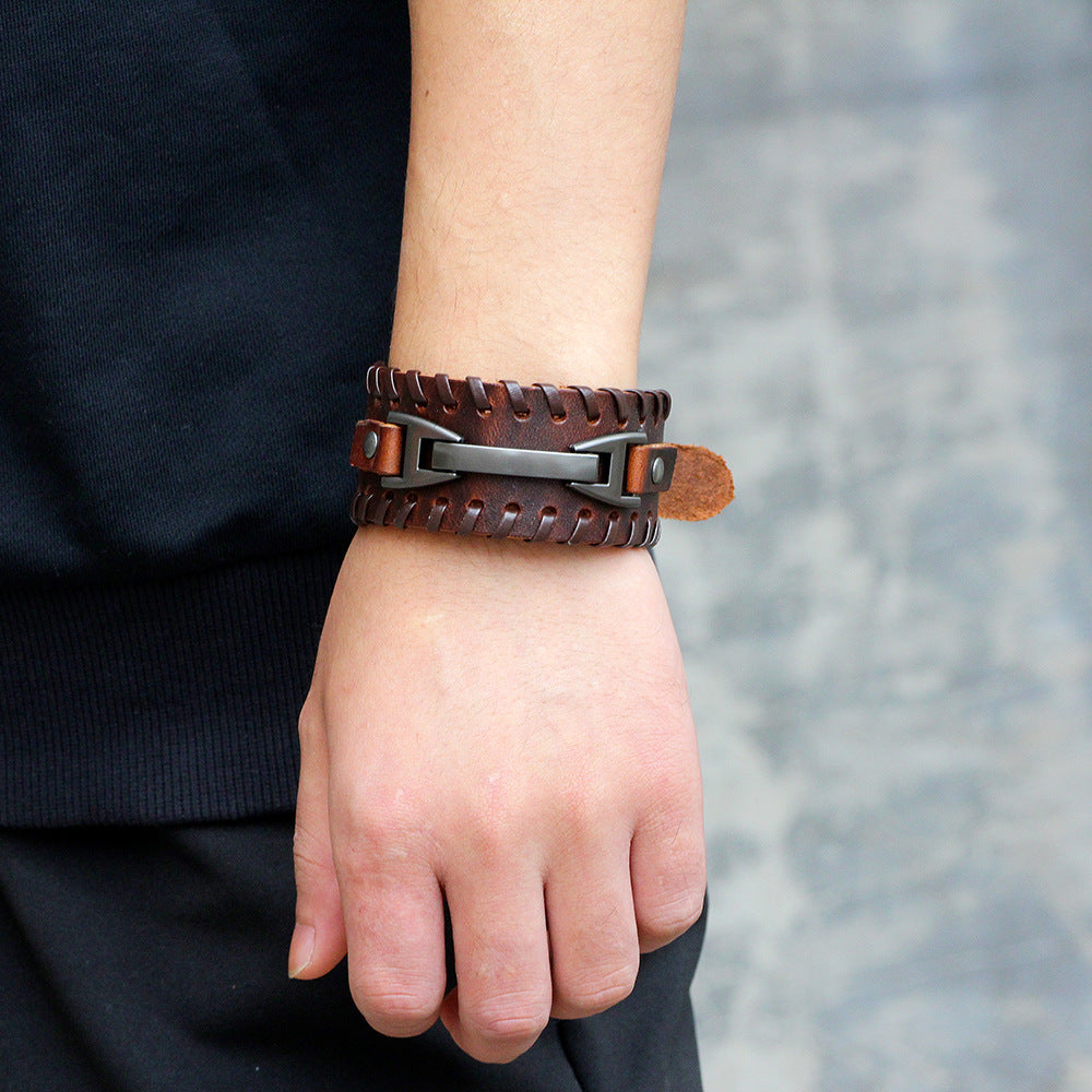 Mysteriöse Runen Echtes Rindsleder Punk - Stil Street Armband | Retro Mode Energie Accessoire