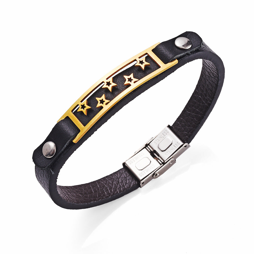 Spiritual Starlight Genuine Leather Stainless Steel Bracelet | Protection Energy | Stylish and Versatile