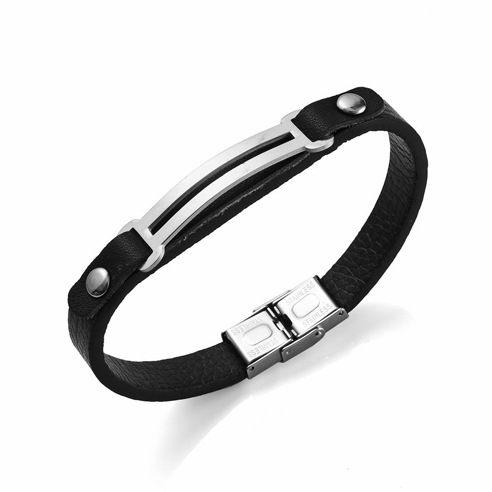 Spiritual Guardian Genuine Leather European-American Simple Bracelet | Stainless Steel Reinforced | Fashionable and Versatile
