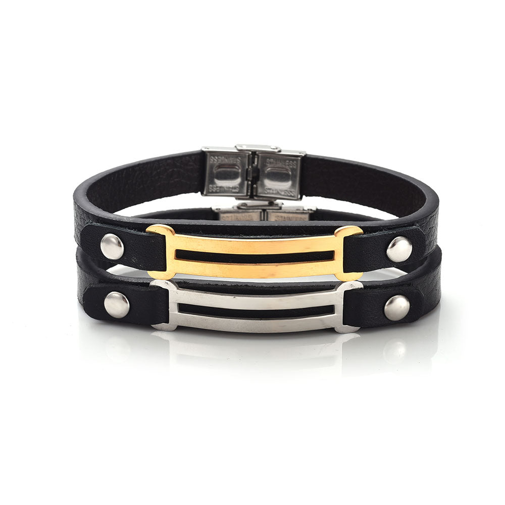 Pulsera sencilla europea-americana de cuero genuino de guardián espiritual | Acero inoxidable reforzado | Moderna y versátil 