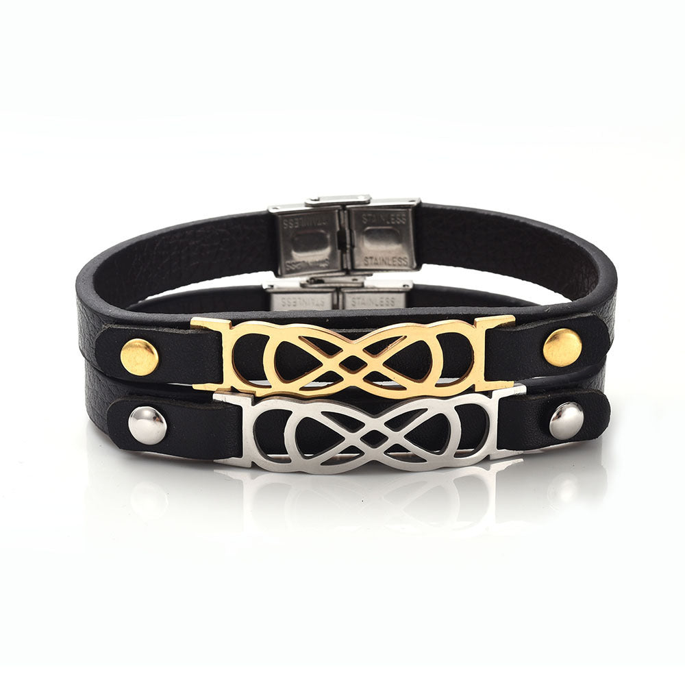 European and American Style Genuine Leather and Stainless Steel Bracelet | Geometric Shape | Trendy and Versatile