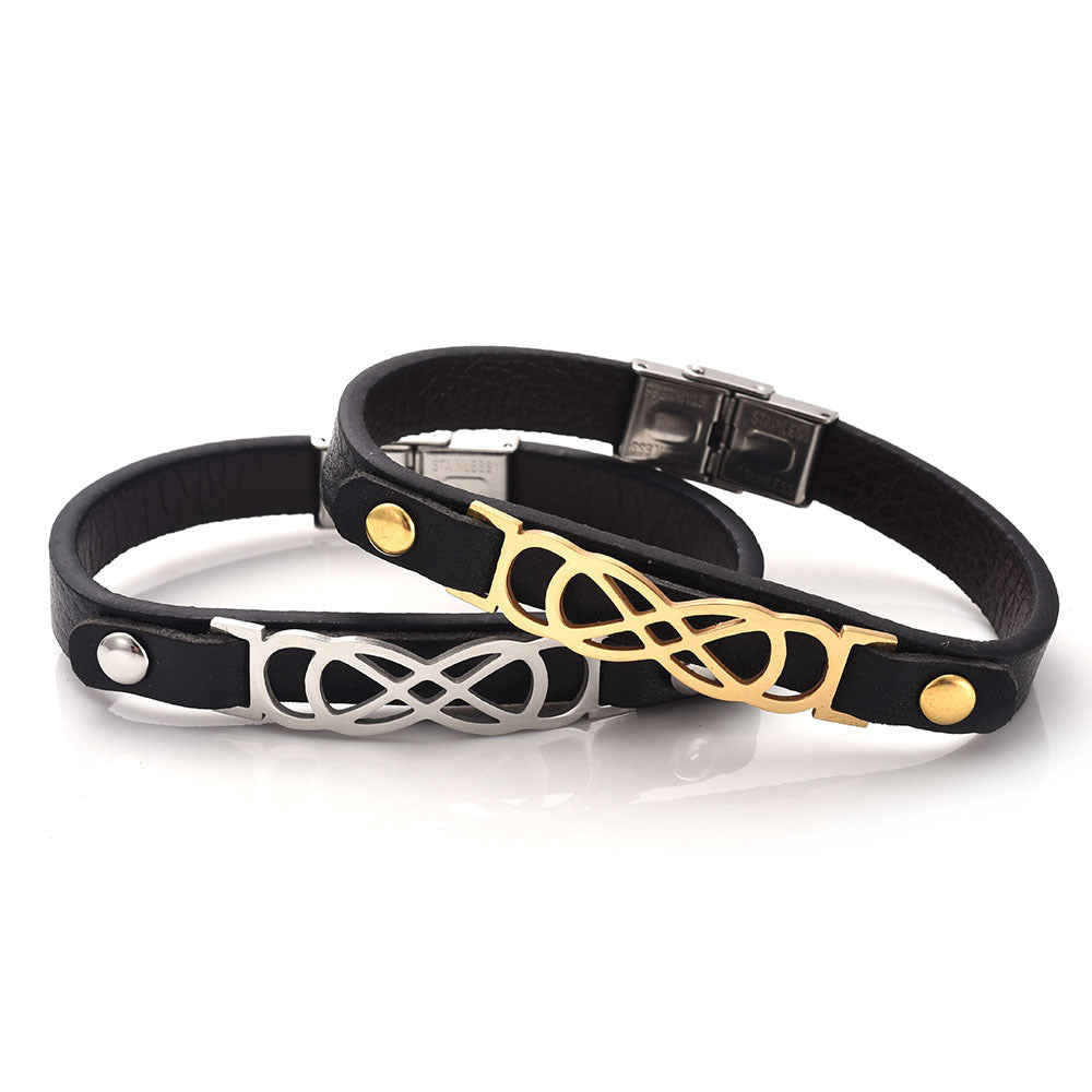 European and American Style Genuine Leather and Stainless Steel Bracelet | Geometric Shape | Trendy and Versatile