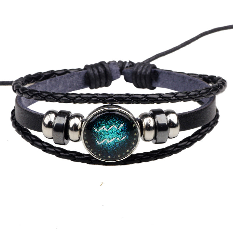 Constellation Guardian · Cowhide Braided Glow-in-the-Dark Couple Bracelet | Personalized Choice | Romantic Protection