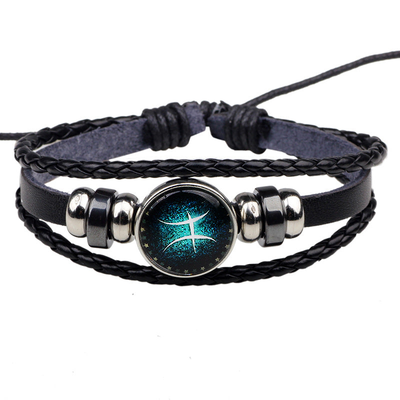 Constellation Guardian · Cowhide Braided Glow-in-the-Dark Couple Bracelet | Personalized Choice | Romantic Protection
