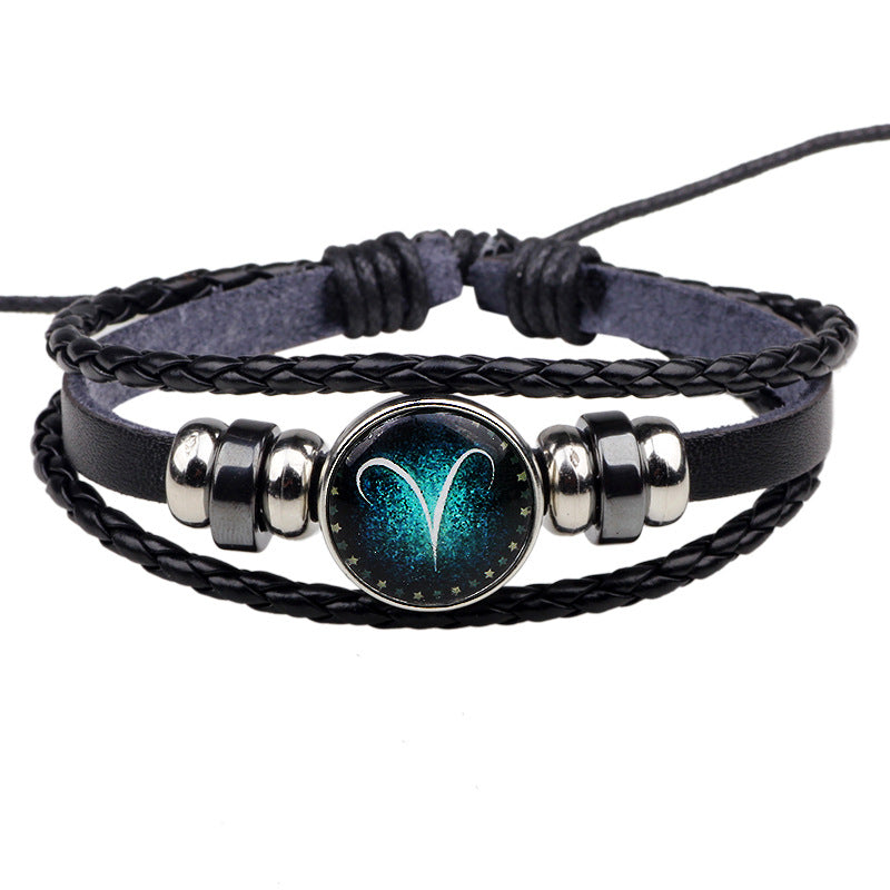 Sternbild Wächter · Geflochtenes, im Dunkeln leuchtendes Paararmband aus Rindsleder | Personalisierte Wahl | Romantischer Schutz 