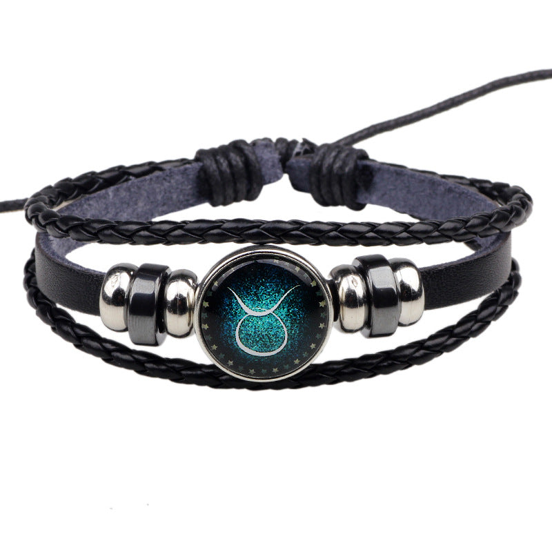 Constellation Guardian · Cowhide Braided Glow-in-the-Dark Couple Bracelet | Personalized Choice | Romantic Protection