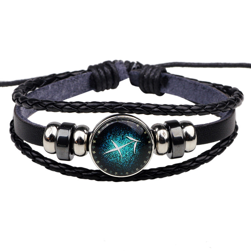 Constellation Guardian · Cowhide Braided Glow-in-the-Dark Couple Bracelet | Personalized Choice | Romantic Protection