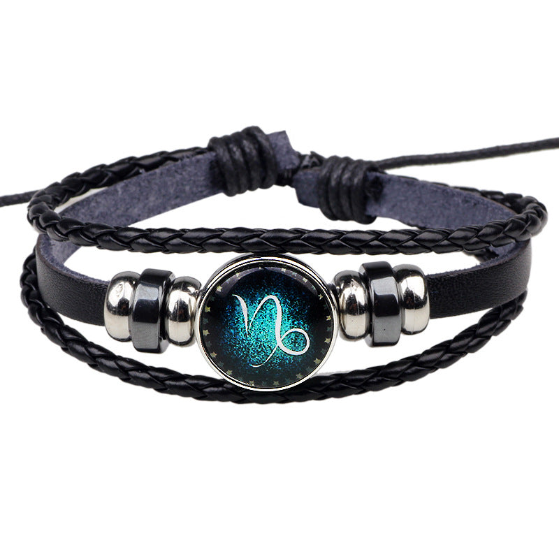 Constellation Guardian · Cowhide Braided Glow-in-the-Dark Couple Bracelet | Personalized Choice | Romantic Protection