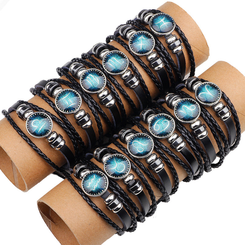 Constellation Guardian · Cowhide Braided Glow-in-the-Dark Couple Bracelet | Personalized Choice | Romantic Protection