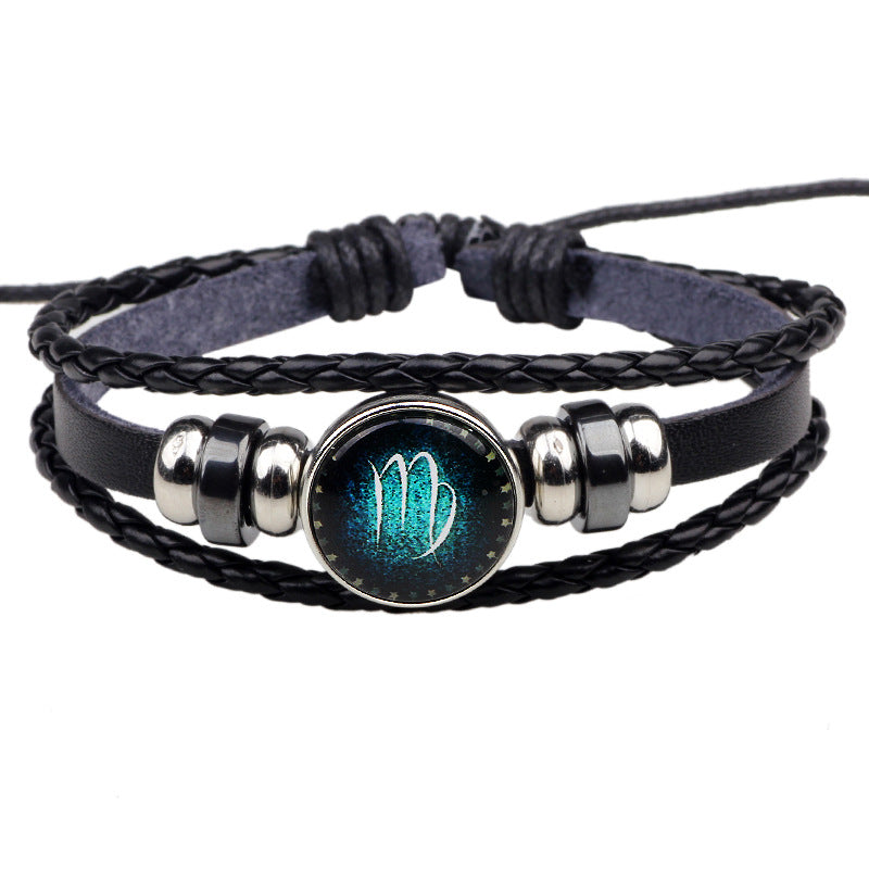 Constellation Guardian · Cowhide Braided Glow-in-the-Dark Couple Bracelet | Personalized Choice | Romantic Protection