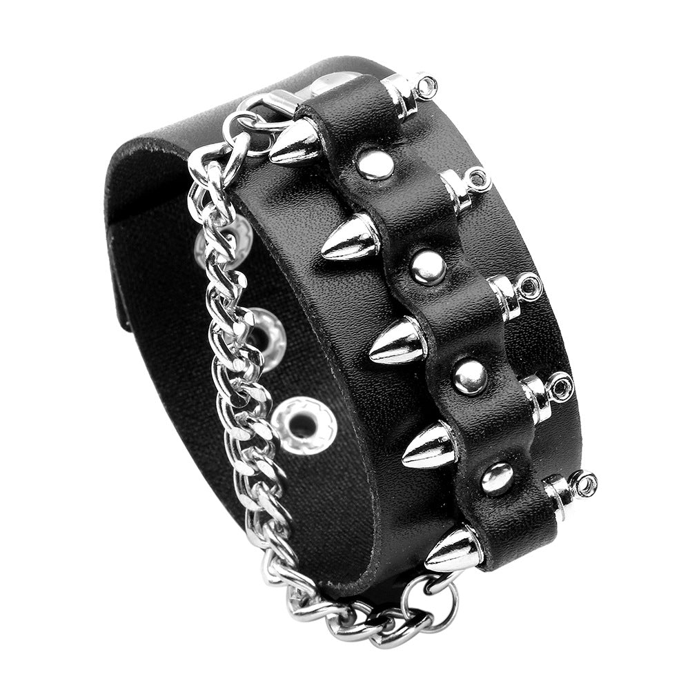 Punk-style Personalized Rivet Cowhide Chain Bracelet | Trendy Energy Protection