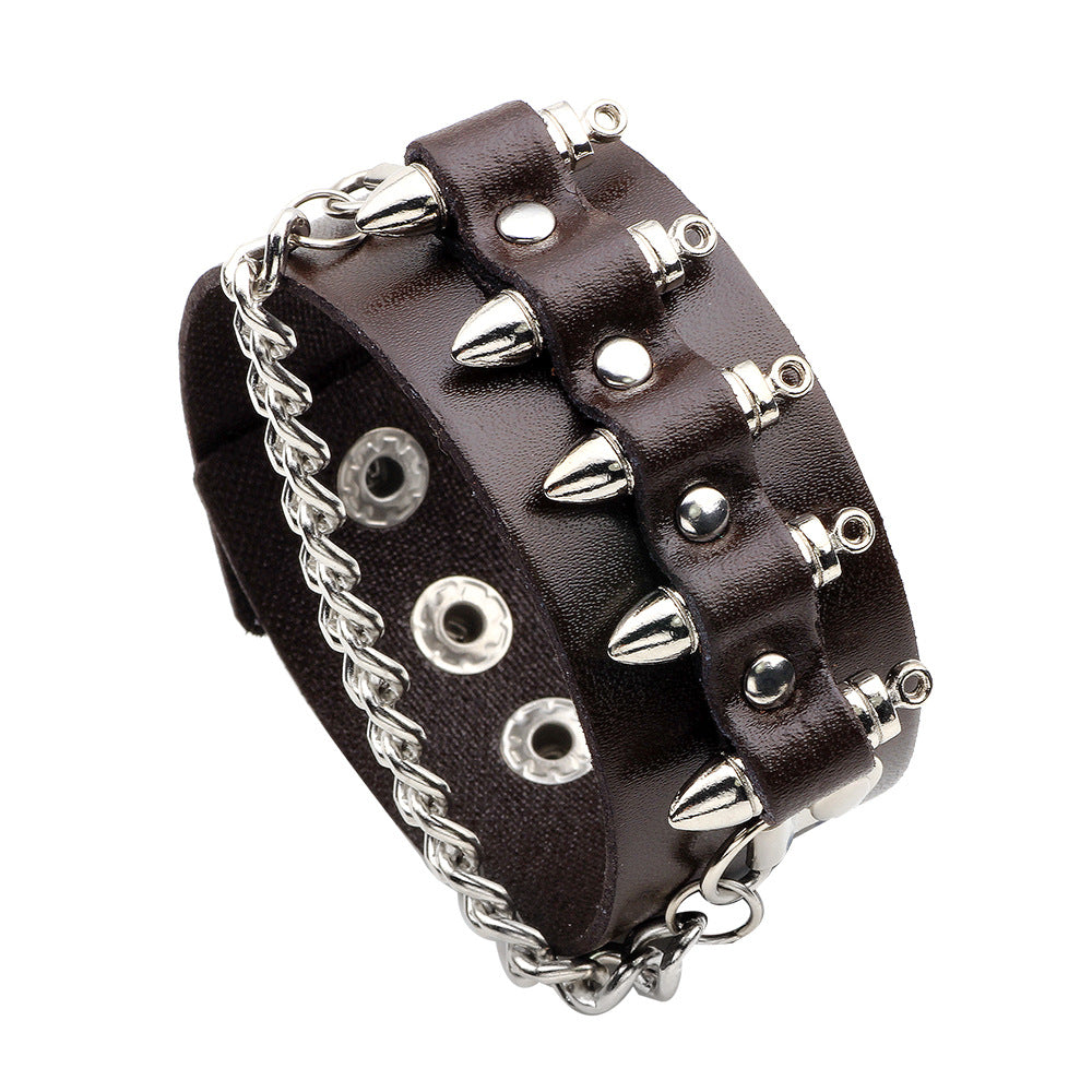 Punk-style Personalized Rivet Cowhide Chain Bracelet | Trendy Energy Protection