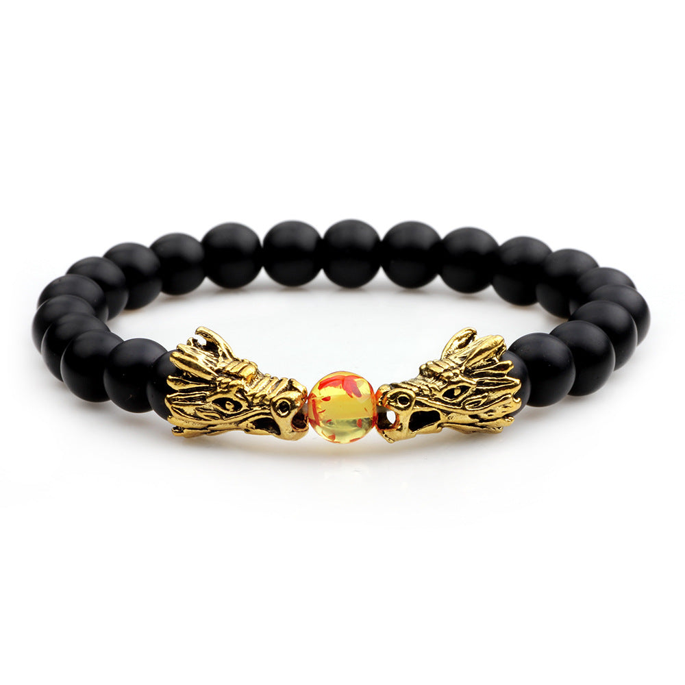 Dragon Totem Volcanic Stone Men's Bracelet | Retro Energy Protection | Elastic Metal Rope Style
