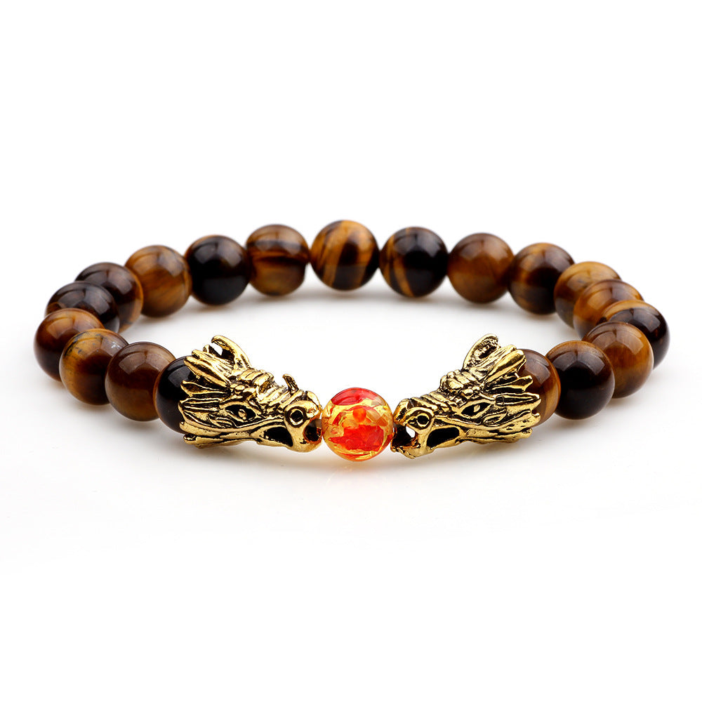 Dragon Totem Volcanic Stone Men's Bracelet | Retro Energy Protection | Elastic Metal Rope Style