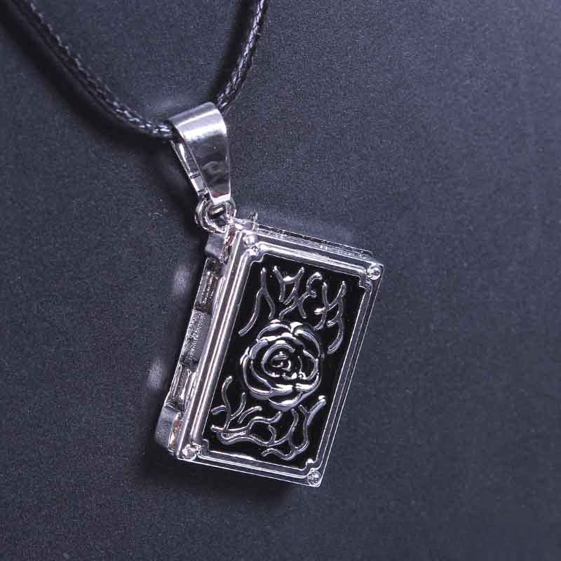 Vintage Rose Necklace | Old Book Style | Metal Pendant | Energy Healing | Long Woven Wax Rope