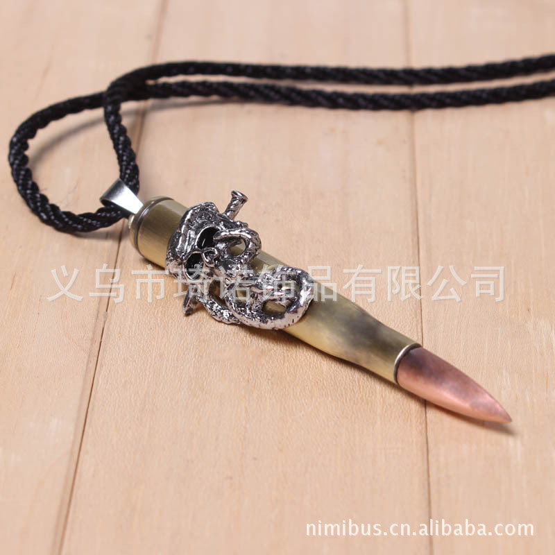 Pirate Legend Bronze Skull Bullet Necklace | Retro Fashion Sweater Chain