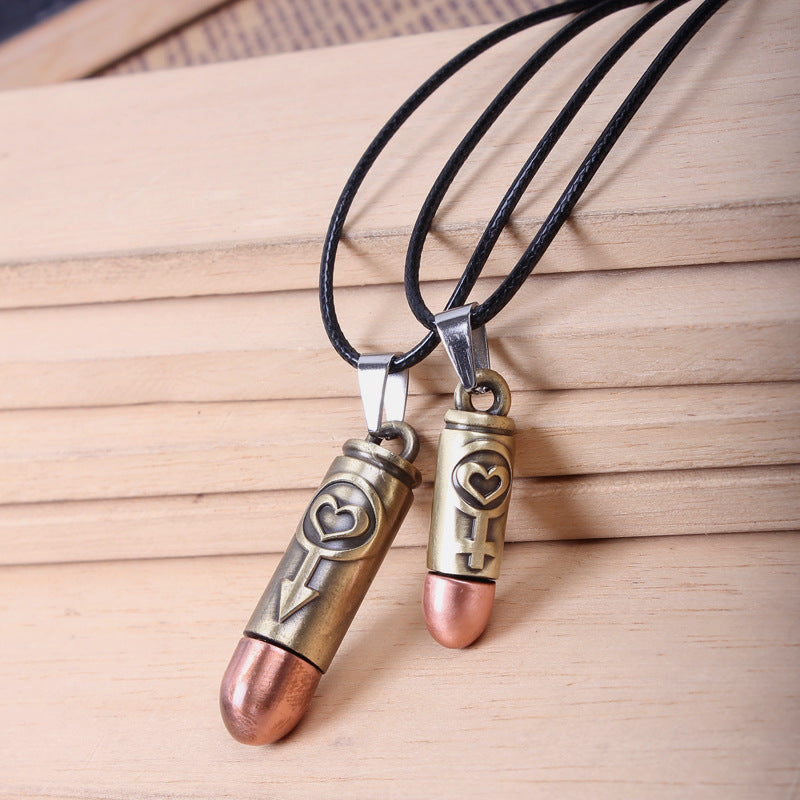 Love's Spiritual Connection Natural Silver Bullet - shaped Couple Necklace | Emotion - Bonding Token