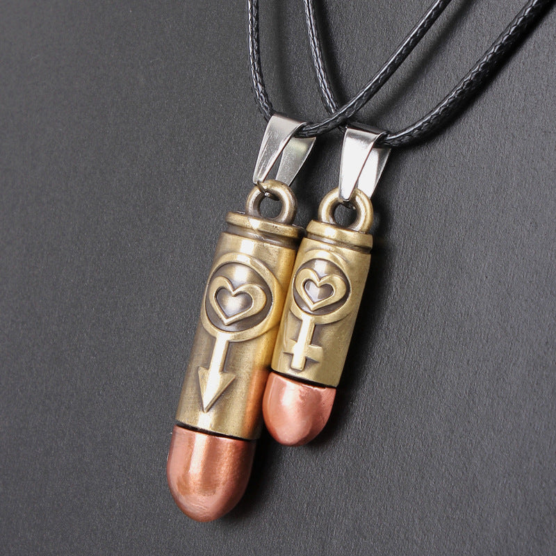 Love's Spiritual Connection Natural Silver Bullet - shaped Couple Necklace | Emotion - Bonding Token