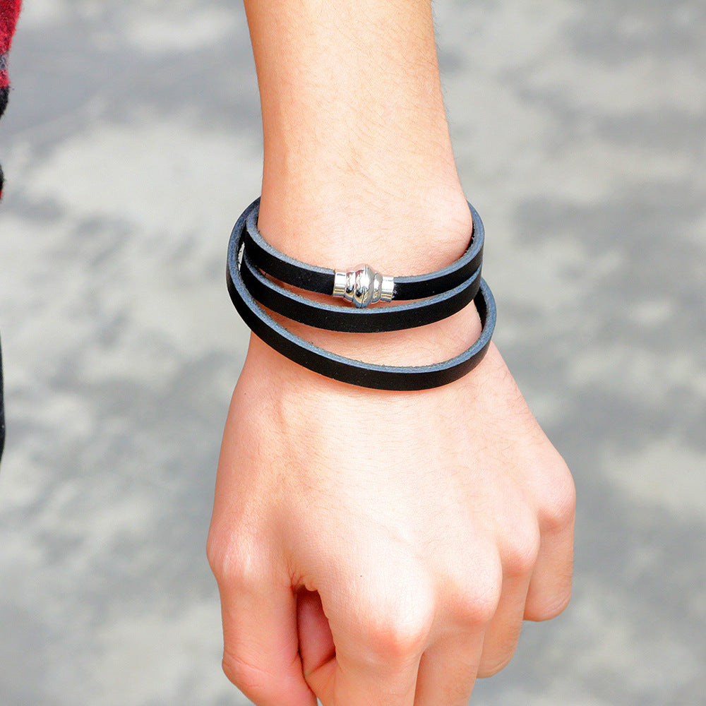 Spiritual Energy Protection Genuine Cowhide Multi-layer Wrapped Bracelet | Essential for Men's Street Snapshots