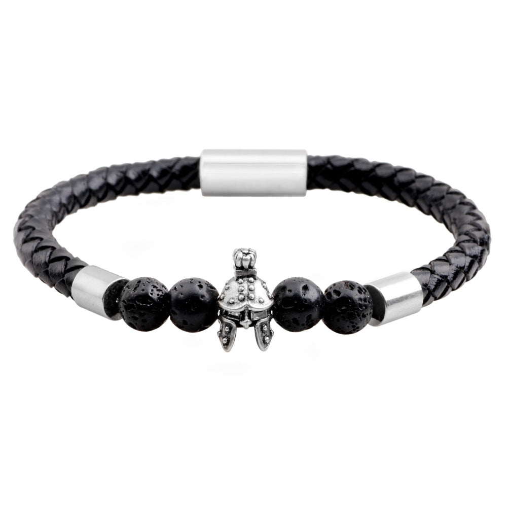 Talisman des antiken römischen Ritters | Schwarzes, mattes Tigerauge-Lederarmband | Mutschutz 
