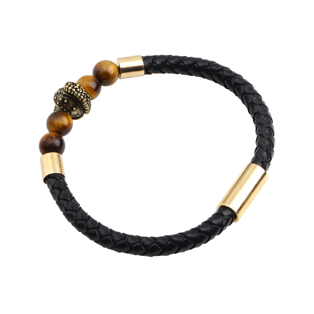 Talisman des antiken römischen Ritters | Schwarzes, mattes Tigerauge-Lederarmband | Mutschutz 